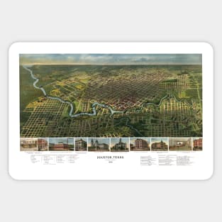 1891 Panoramic Map of Houston Texas Sticker